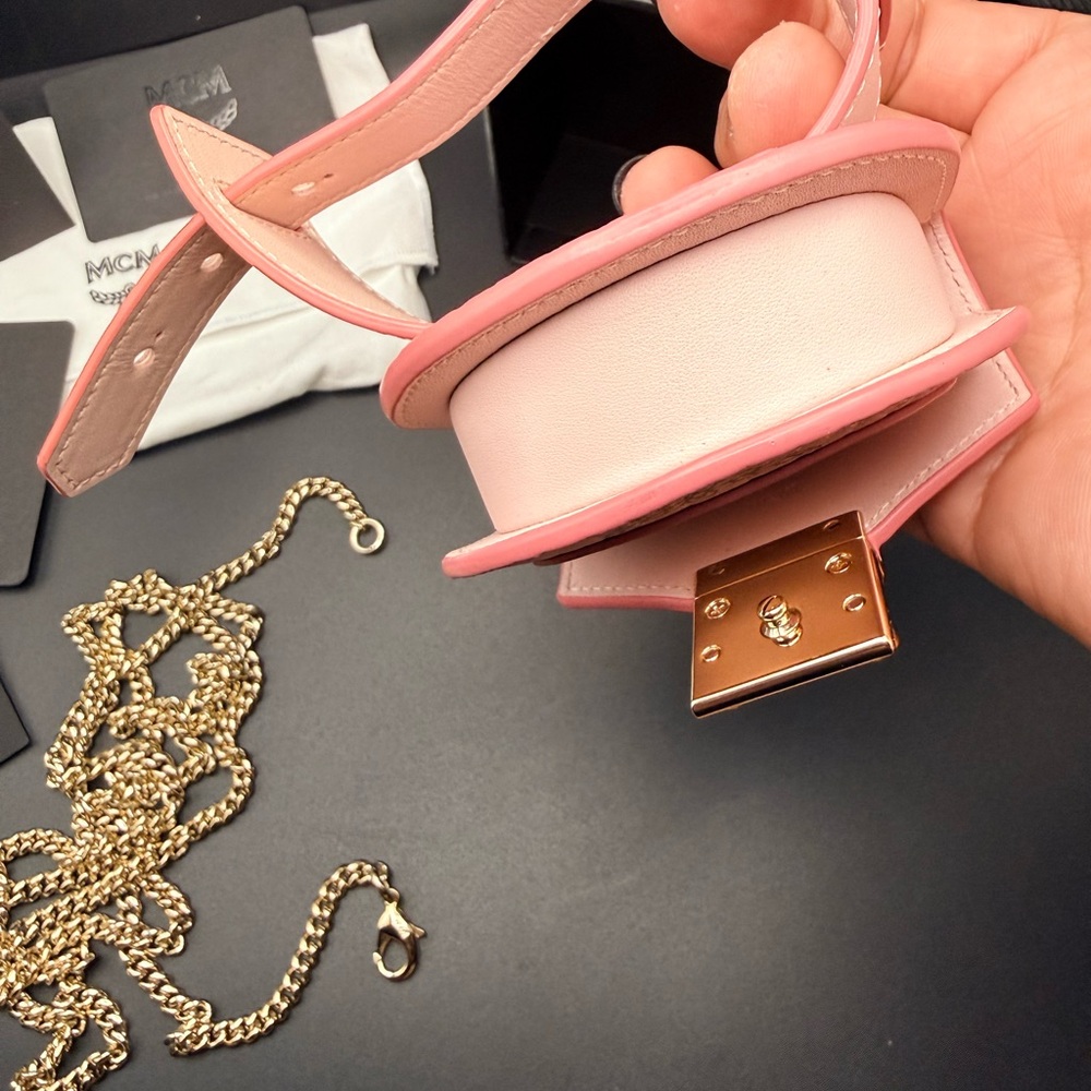 MCM Pink Leather Mini Belt Bag Crossbody - Picture 10 of 13